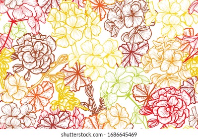 Diseño elegante y sin fisuras con flores de geranio, elementos de diseño. Patrón floral para invitaciones, tarjetas, papel, envoltura de regalo, manufactura, textiles, tejidos, papeles pintados
