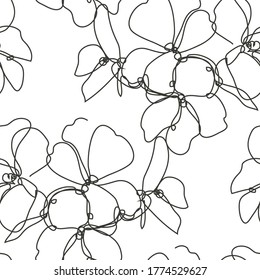 Elegant seamless pattern with geranium flowers, design elements. Floral  pattern for invitations, cards, print, gift wrap, manufacturing, textile, fabric, wallpapers. Continuous line art style