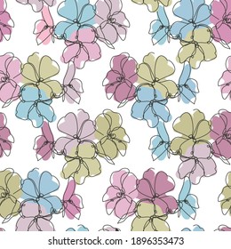 Elegant seamless pattern with geranium flowers, design elements. Floral  pattern for invitations, cards, print, gift wrap, manufacturing, textile, fabric, wallpapers. Continuous line art style