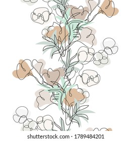 Elegant seamless pattern with gingko, cotton and bamboo, design elements. Floral  pattern for invitations, cards, print, gift wrap, manufacturing, textile, fabric, wallpapers. Continuous line 