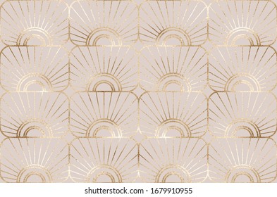 Elegant seamless pattern with gold  rattan weaving rectangle tiles.