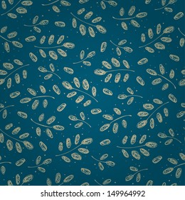 Elegant seamless pattern with golden leaves. Endless texture with scribble linear leaves, template for design and decoration