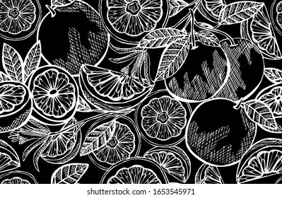 Elegant seamless pattern with grapefruits, design elements. Fruit  pattern for invitations, cards, print, gift wrap, manufacturing, textile, fabric, wallpapers. Food, kitchen, vegetarian theme