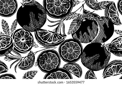 Elegant seamless pattern with grapefruits, design elements. Fruit  pattern for invitations, cards, print, gift wrap, manufacturing, textile, fabric, wallpapers. Food, kitchen, vegetarian theme