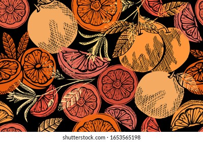 Elegant seamless pattern with grapefruits, design elements. Fruit  pattern for invitations, cards, print, gift wrap, manufacturing, textile, fabric, wallpapers. Food, kitchen, vegetarian theme