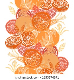Diseño elegante y transparente con pomelo, elementos de diseño. Patrón de frutas para invitaciones, tarjetas, impresión, envoltura de regalo, manufactura, textiles, tela, papel pintado. Comida, cocina, temática vegetariana