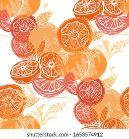 Elegant seamless pattern with grapefruits, design elements. Fruit  pattern for invitations, cards, print, gift wrap, manufacturing, textile, fabric, wallpapers. Food, kitchen, vegetarian theme