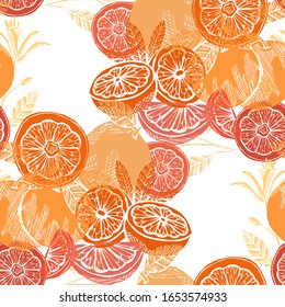 Diseño elegante y transparente con pomelo, elementos de diseño. Patrón de frutas para invitaciones, tarjetas, impresión, envoltura de regalo, manufactura, textiles, tela, papel pintado. Comida, cocina, temática vegetariana