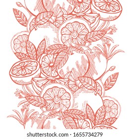 Elegant seamless pattern with grapefruits, design elements. Fruit  pattern for invitations, cards, print, gift wrap, manufacturing, textile, fabric, wallpapers. Food, kitchen, vegetarian theme