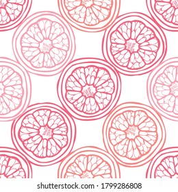 Elegant seamless pattern with grapefruits, design elements. Fruit  pattern for invitations, cards, print, gift wrap, manufacturing, textile, fabric, wallpapers. Food, kitchen, vegetarian theme