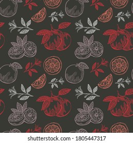 Elegant seamless pattern with grapefruits, design elements. Fruit  pattern for invitations, cards, print, gift wrap, manufacturing, textile, fabric, wallpapers. Food, kitchen, vegetarian theme