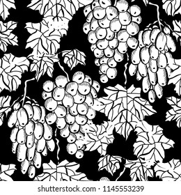 Elegant seamless pattern with grapes, design elements. Fruit  pattern for invitations, cards, print, gift wrap, manufacturing, textile, fabric, wallpapers