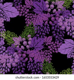 Elegant seamless pattern with grapes, design elements. Fruit  pattern for invitations, cards, print, gift wrap, manufacturing, textile, fabric, wallpapers. Food, kitchen, vegetarian theme