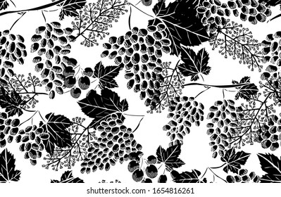 Elegant seamless pattern with grapes, design elements. Fruit  pattern for invitations, cards, print, gift wrap, manufacturing, textile, fabric, wallpapers. Food, kitchen, vegetarian theme