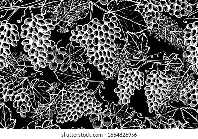 Elegant seamless pattern with grapes, design elements. Fruit  pattern for invitations, cards, print, gift wrap, manufacturing, textile, fabric, wallpapers. Food, kitchen, vegetarian theme
