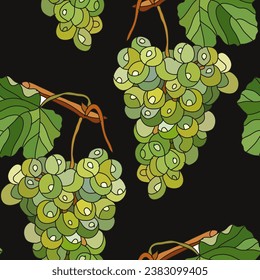 Elegantes, nahtloses Muster mit Trauben, Designelementen. Obstmuster für Einladungen, Karten, Druck, Geschenkverpackung, Herstellung, Textilien, Gewebe, Bildschirmhintergründe