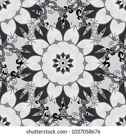 Elegant seamless pattern with gray, black and neutral flowers in watercolor style, design elements. Floral pattern for wedding invitations, greeting cards, print, gift wrap, manufacturing. Editable.