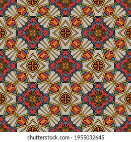 Elegant seamless pattern in gray red blue orange for decoration. Print for paper wallpaper, tiles, textiles, neckerchief. 