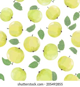 Elegant seamless pattern with green apples and leaves