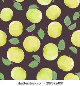 Elegant seamless pattern with green apples and leaves