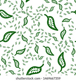 Elegant Seamless pattern green foliage with swirl. Can be used for printing on packaging, bags, cups, laptop, box, etc. Pattern under the mask. Vector.