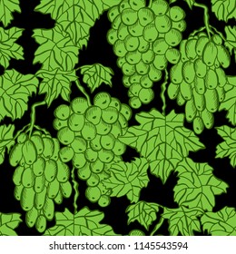 Elegant seamless pattern with green grapes, design elements. Fruit  pattern for invitations, cards, print, gift wrap, manufacturing, textile, fabric, wallpapers