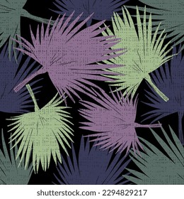 Elegant seamless pattern with green hand drawn line tropical leaves. A contemporary collage with simple shapes. Modern exotic design for paper, cover, fabric, wallpaper, interior. Vector graphics.