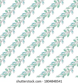 Elegant seamless pattern with green leaves, design elements. Floral  pattern for invitations, cards, print, gift wrap, manufacturing, textile, fabric, wallpapers. Continuous line art style