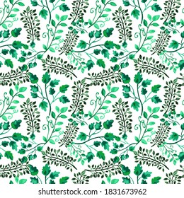 Elegant seamless pattern with green leaves, design elements. Leaf pattern for invitations, cards, print, gift wrap, manufacturing, textile, fabric, wallpapers