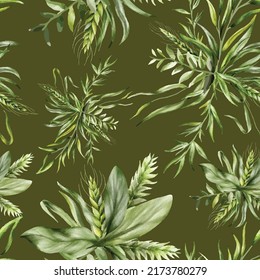 Elegant seamless pattern greenery leaves watercolor design