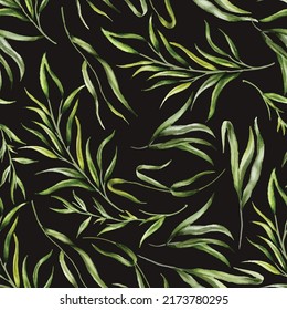 Elegant seamless pattern greenery leaves watercolor design