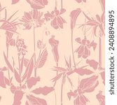 Elegant seamless pattern with hand drawn line garden and tropical flowers. Floral pattern for wedding invitations, greeting cards, scrapbooking, print, gift wrap, manufacturing. 