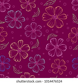 Elegant seamless pattern with hand drawn decorative cherry blossom flowers, design elements. Floral pattern for wedding invitations, greeting cards, scrapbooking, print, gift wrap, manufacturing.
