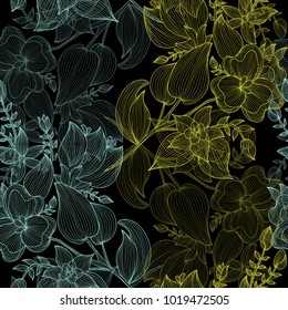 Elegant seamless pattern with hand drawn decorative flowers, design elements. Floral pattern for wedding invitations, greeting cards, wallpapers, scrapbooking, print, gift wrap, manufacturing.