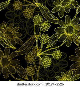 Elegant seamless pattern with hand drawn decorative flowers, design elements. Floral pattern for wedding invitations, greeting cards, wallpapers, scrapbooking, print, gift wrap, manufacturing.