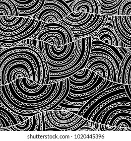 Elegant seamless pattern with hand drawn decorative waves, design elements. Abstract pattern for wedding invitations, greeting cards, wallpapers, scrapbooking, print, gift wrap, manufacturing. 