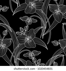 Elegant seamless pattern with hand drawn decorative lily flowers, design elements. Floral pattern for wedding invitations, greeting cards, wallpapers, scrapbooking, print, gift wrap, manufacturing.