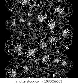 Elegant seamless pattern with hand drawn decorative cherry blossom flowers, design elements. Floral pattern for wedding invitations, greeting cards, scrapbooking, print, gift wrap, manufacturing.