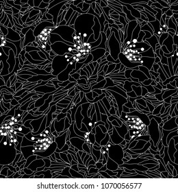 Elegant seamless pattern with hand drawn decorative cherry blossom flowers, design elements. Floral pattern for wedding invitations, greeting cards, scrapbooking, print, gift wrap, manufacturing.