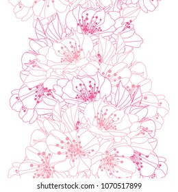 Elegant seamless pattern with hand drawn decorative cherry blossom flowers, design elements. Floral pattern for wedding invitations, greeting cards, scrapbooking, print, gift wrap, manufacturing.