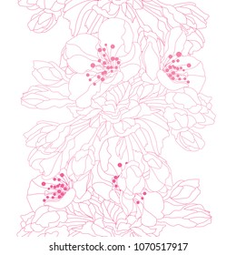 Elegant seamless pattern with hand drawn decorative cherry blossom flowers, design elements. Floral pattern for wedding invitations, greeting cards, scrapbooking, print, gift wrap, manufacturing.
