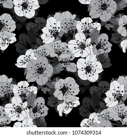 Elegant seamless pattern with hand drawn decorative cherry blossom flowers, design elements. Floral pattern for wedding invitations, greeting cards, scrapbooking, print, gift wrap, manufacturing.