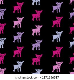 Elegant seamless pattern with hand drawn pig (pork) symbols, design elements. Can be used for invitations, greeting cards, scrapbooking, print, gift wrap, manufacturing. 2019 symbol