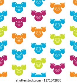 Elegant seamless pattern with hand drawn pig (pork) symbols, design elements. Can be used for invitations, greeting cards, scrapbooking, print, gift wrap, manufacturing. 2019 symbol