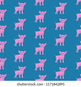 Elegant seamless pattern with hand drawn pig (pork) symbols, design elements. Can be used for invitations, greeting cards, scrapbooking, print, gift wrap, manufacturing. 2019 symbol