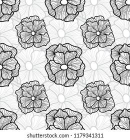 Elegant seamless pattern with hand drawn decorative flowers, design elements. Floral pattern for wedding invitations, greeting cards, wallpapers, scrapbooking, print, gift wrap, manufacturing.