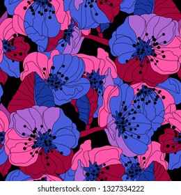 Elegant seamless pattern with hand drawn decorative cherry blossom flowers, design elements. Floral pattern for wedding invitations, greeting cards, scrapbooking, print, gift wrap, manufacturing.