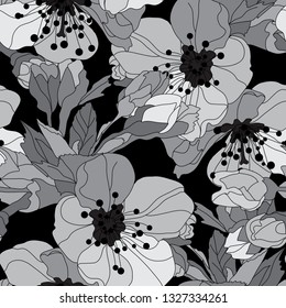 Elegant seamless pattern with hand drawn decorative cherry blossom flowers, design elements. Floral pattern for wedding invitations, greeting cards, scrapbooking, print, gift wrap, manufacturing.