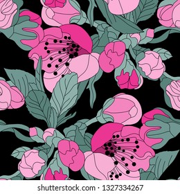 Elegant seamless pattern with hand drawn decorative cherry blossom flowers, design elements. Floral pattern for wedding invitations, greeting cards, scrapbooking, print, gift wrap, manufacturing.