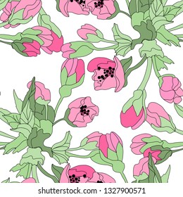 Elegant seamless pattern with hand drawn decorative cherry blossom flowers, design elements. Floral pattern for wedding invitations, greeting cards, scrapbooking, print, gift wrap, manufacturing.
